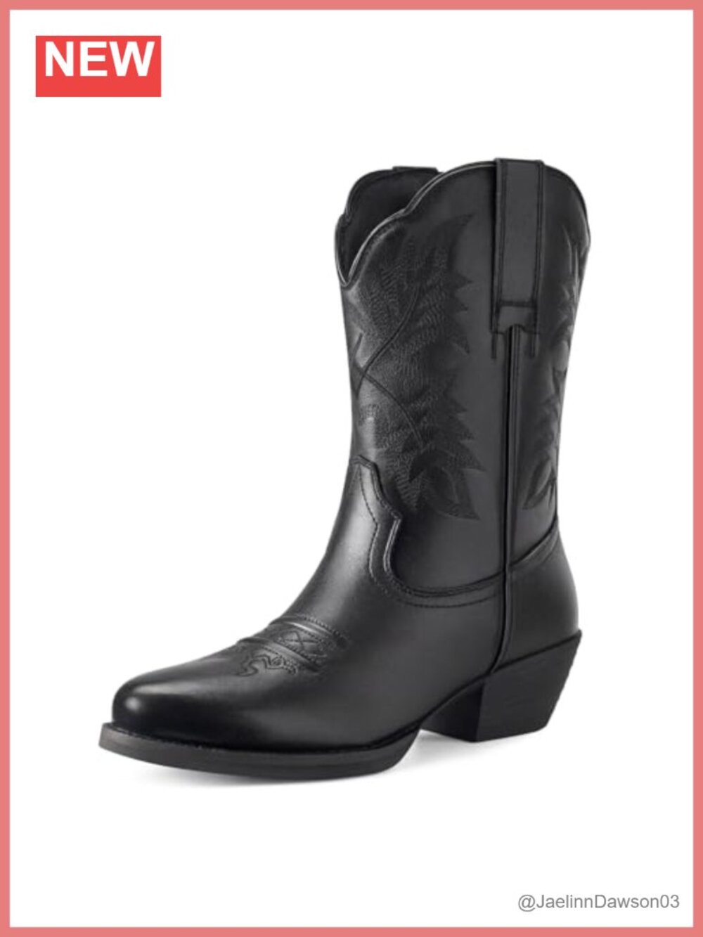 Genuine Leather Cowboy Boots Western Embroidered Mid Calf Pull On